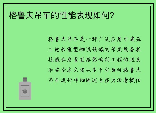 格鲁夫吊车的性能表现如何？